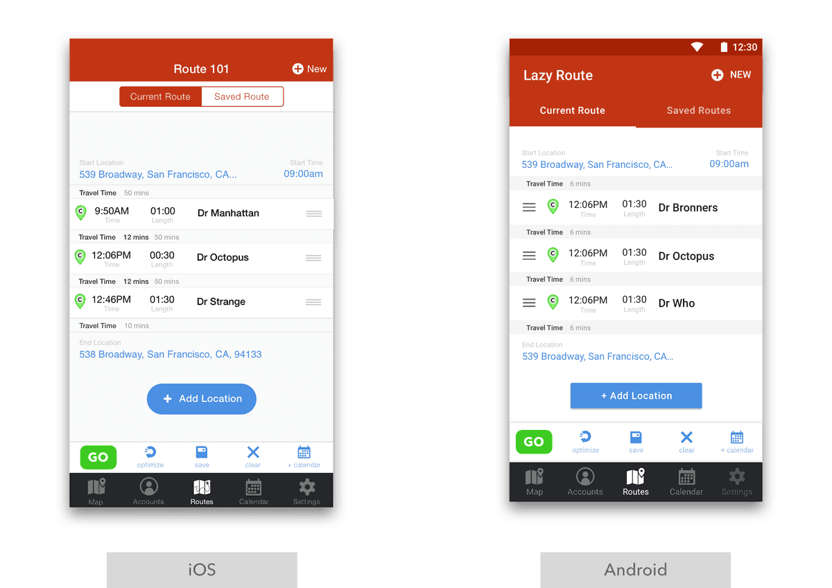 badger ios android difference route