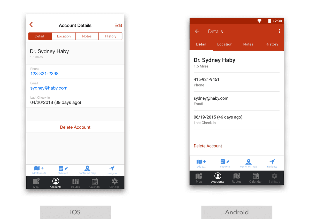 badger ios android difference account detail