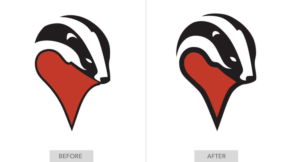 badger logo before after
